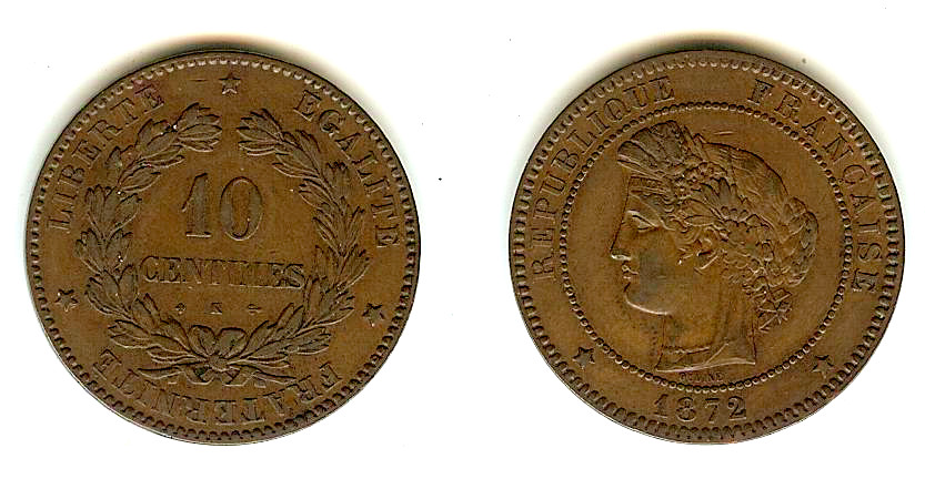 10 centimes Cérès 1872 Bordeaux TTB+